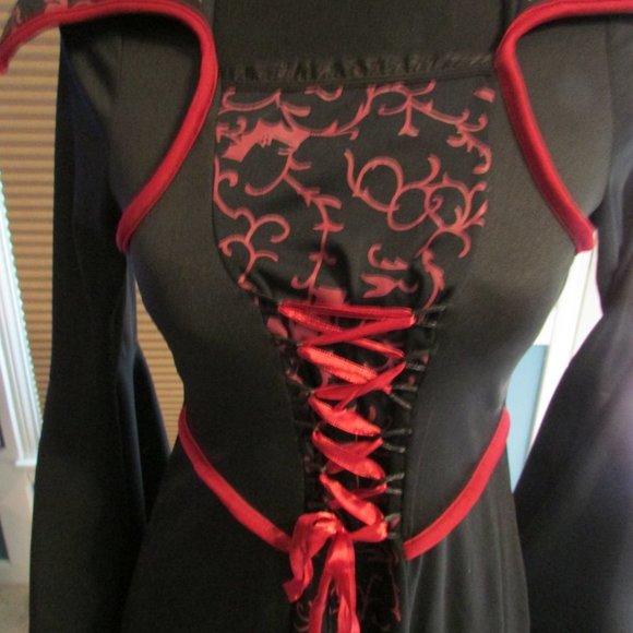 Black Sorcerer's Dress with Red Laced Front.  Spandex Material. Fits Most - Picture 2 of 4